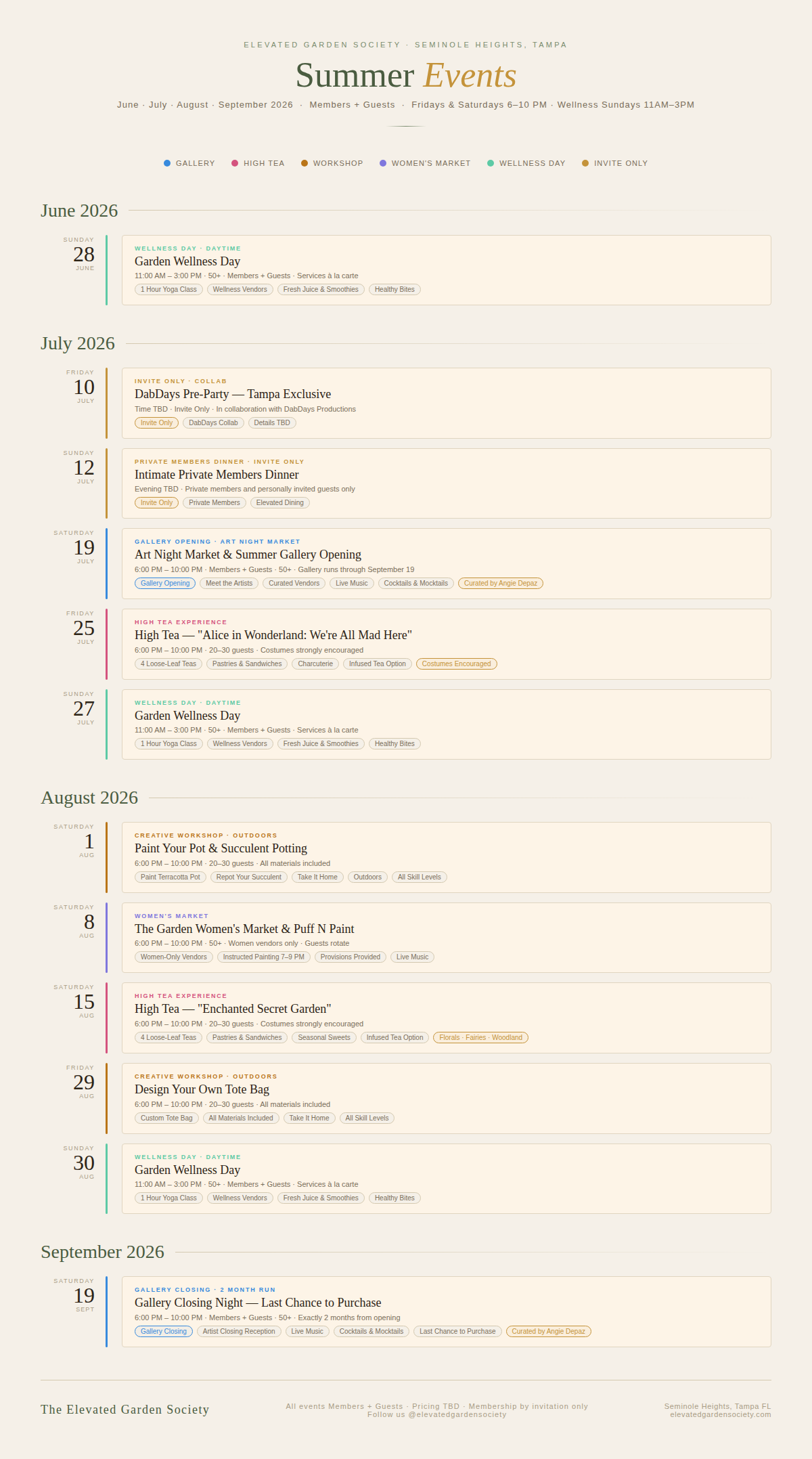 Elevated Garden Society Summer 2026 Events